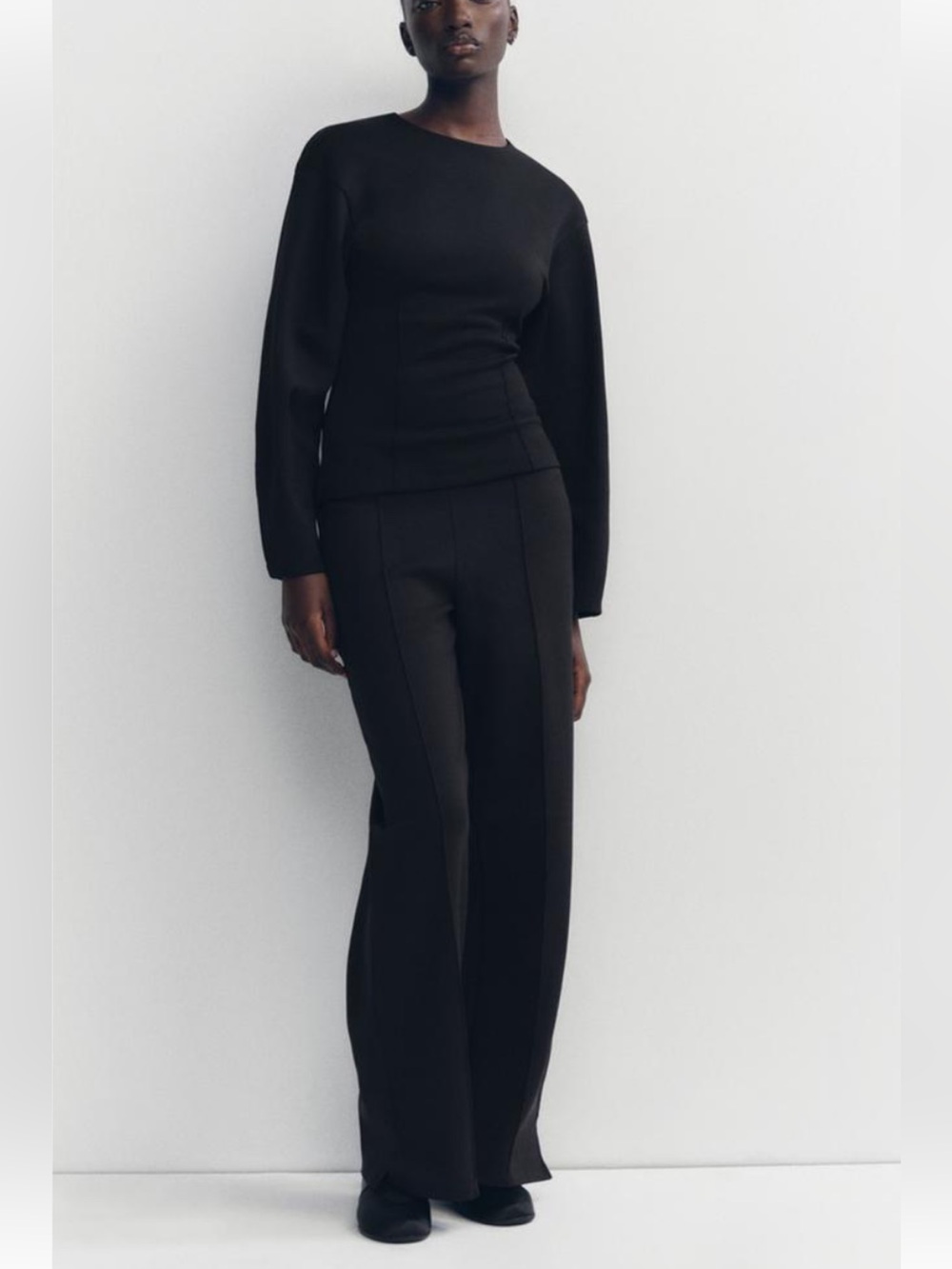 ZARA FITTED INTERLOCK SWEATSHIRT in Black Size S